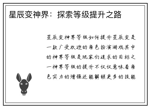 星辰变神界：探索等级提升之路