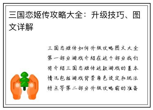 三国恋姬传攻略大全：升级技巧、图文详解