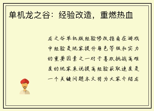 单机龙之谷：经验改造，重燃热血