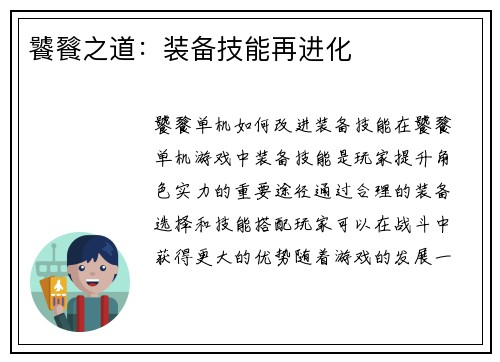 饕餮之道：装备技能再进化